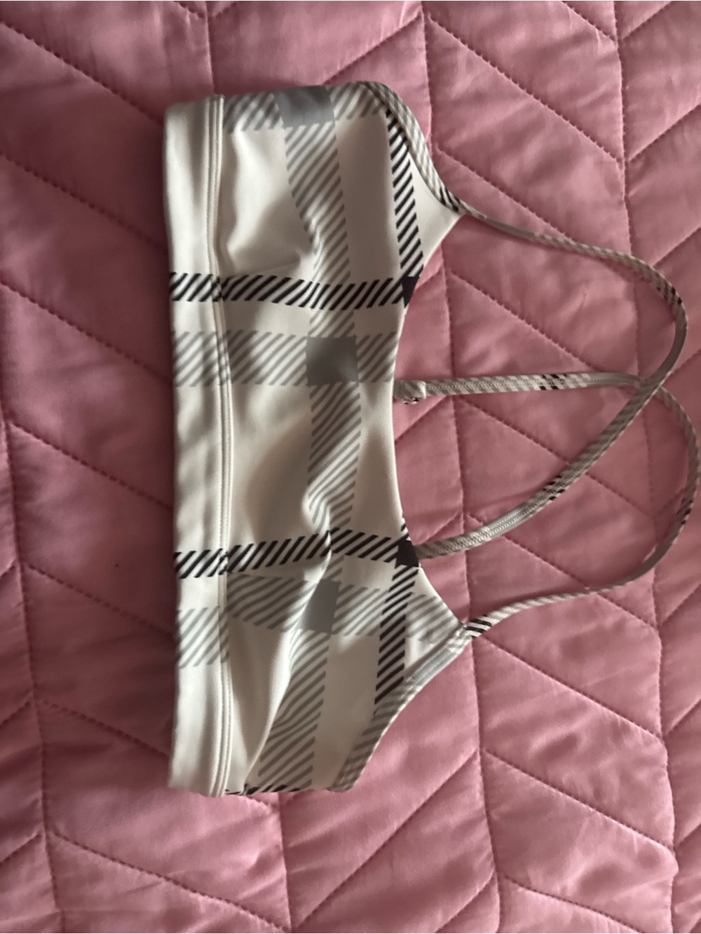 ALO Yoga White Plaid Soft-Support Sports Bralette